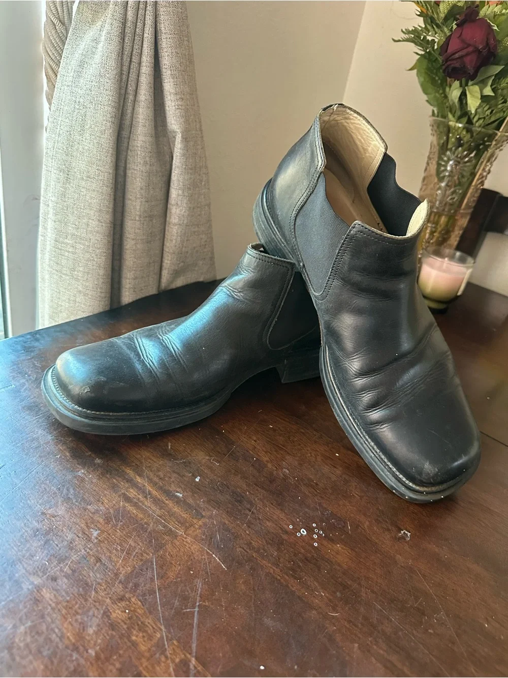 Kenneth Cole Black Leather Square-Toe Chukka Boots Made In Italy